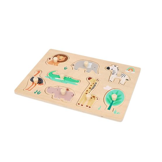 Fa fogantyús puzzle Safari