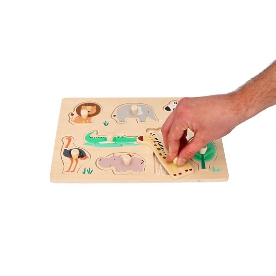 Fa fogantyús puzzle Safari