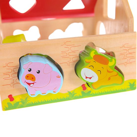 Fa formájú fa házikó, formaválogató kockákkal ECOTOYS