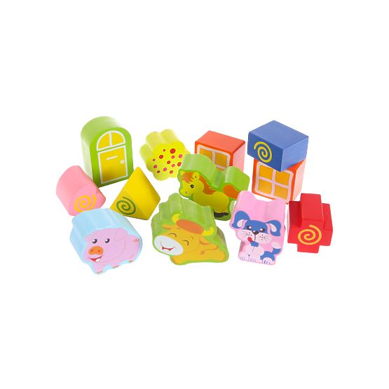 Fa formájú fa házikó, formaválogató kockákkal ECOTOYS