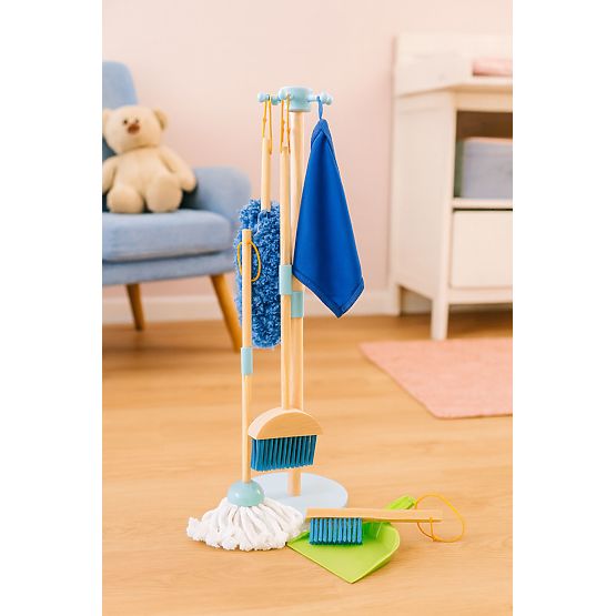 Fa gyermek takarítókészlet mop seprűvel és lapáttal, 7 elemes ECOTOYS