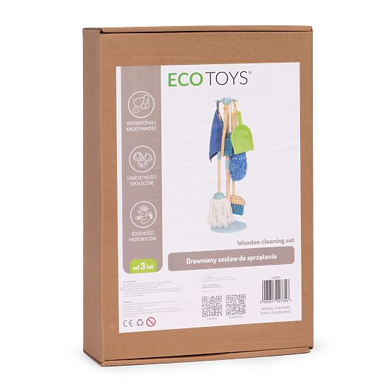 Fa gyermek takarítókészlet mop seprűvel és lapáttal, 7 elemes ECOTOYS