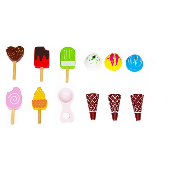 Fa játékkocsi gyerekeknek fagylaltozó 12 elemmel ECOTOYS