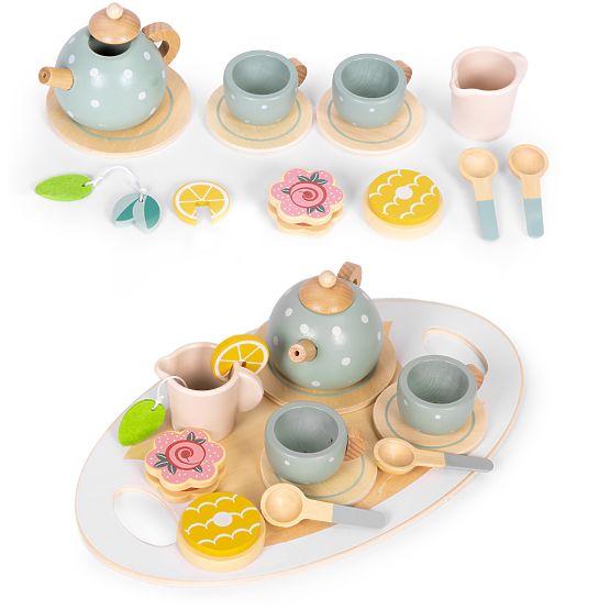 Fa játéktea készlet teáskanna csészékkel, 14 darabos ECOTOYS