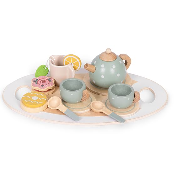Fa játéktea készlet teáskanna csészékkel, 14 darabos ECOTOYS