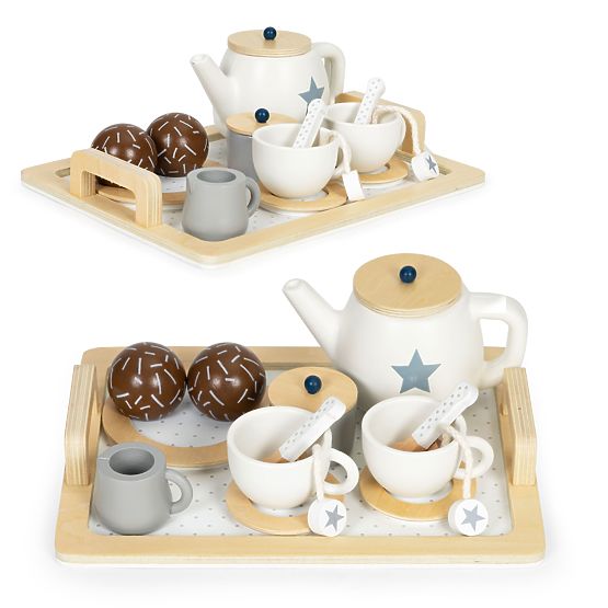 Fa játéktea készlet teáskanna csészékkel, 17 darabos ECOTOYS