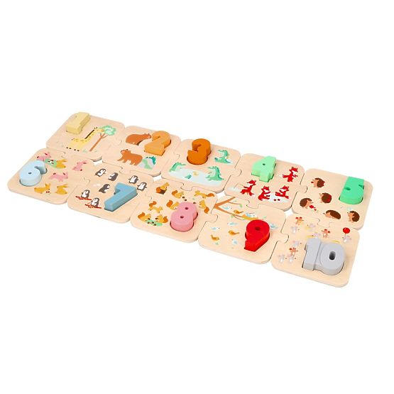 Fa puzzle állatokkal - Montessori számok tanulása