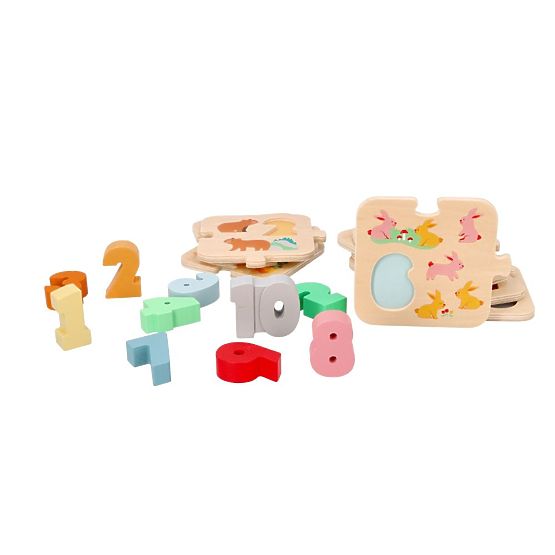 Fa puzzle állatokkal - Montessori számok tanulása