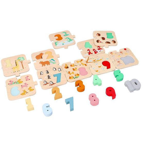 Fa puzzle állatokkal - Montessori számok tanulása