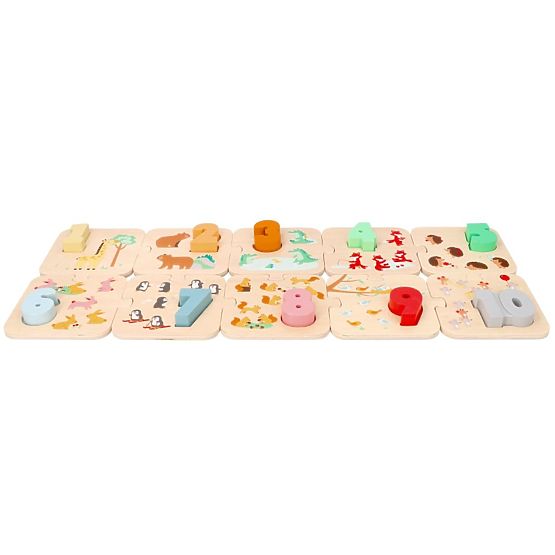 Fa puzzle állatokkal - Montessori számok tanulása