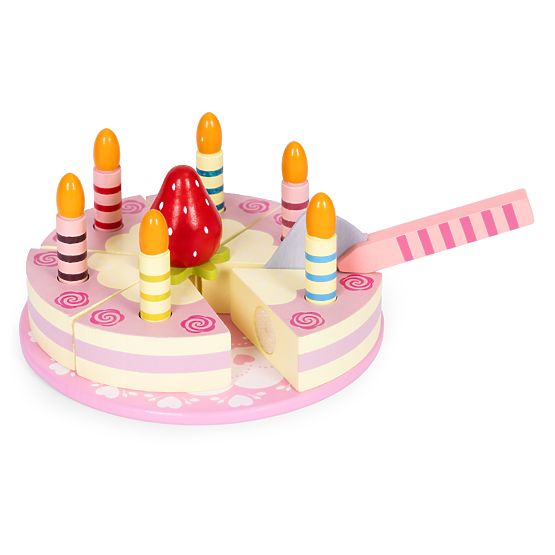 Fa születésnapi torta készlet tépőzárral, gyertyákkal és eperrel gyerekeknek, 15 elemes ECOTOYS