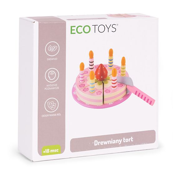 Fa születésnapi torta készlet tépőzárral, gyertyákkal és eperrel gyerekeknek, 15 elemes ECOTOYS
