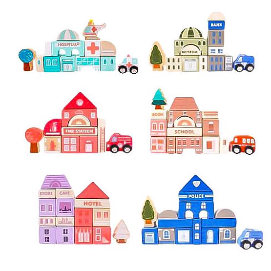 Fa városi oktatókockák alátéttel 115 db ECOTOYS