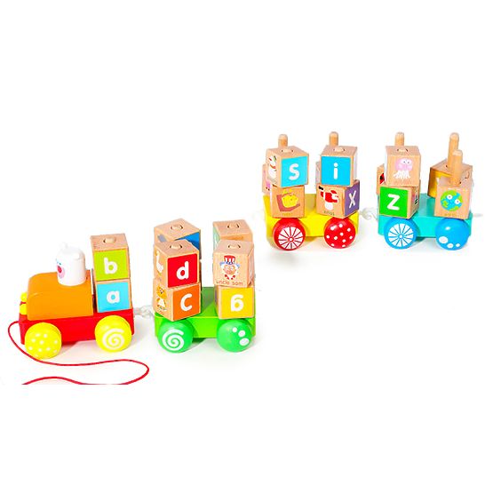 Fa vonat nagy oktatási kockákkal ábécé ECOTOYS