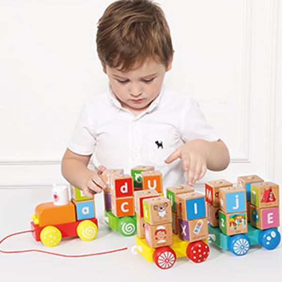 Fa vonat nagy oktatási kockákkal ábécé ECOTOYS