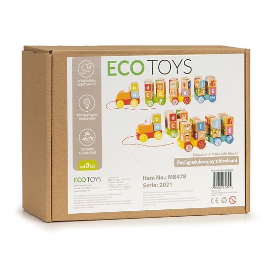 Fa vonat nagy oktatási kockákkal ábécé ECOTOYS