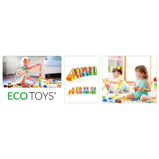 Fa vonat nagy oktatási kockákkal ábécé ECOTOYS