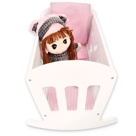 Fából készült bölcső paplanos babák számára