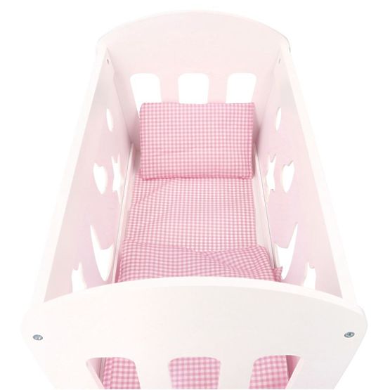 Fából készült bölcső paplanos babák számára