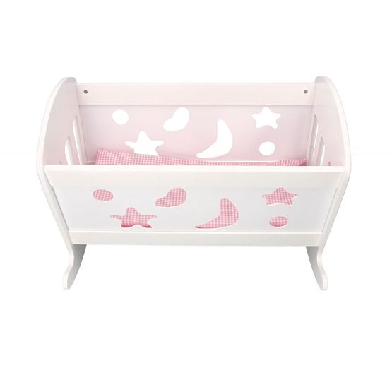 Fából készült bölcső paplanos babák számára