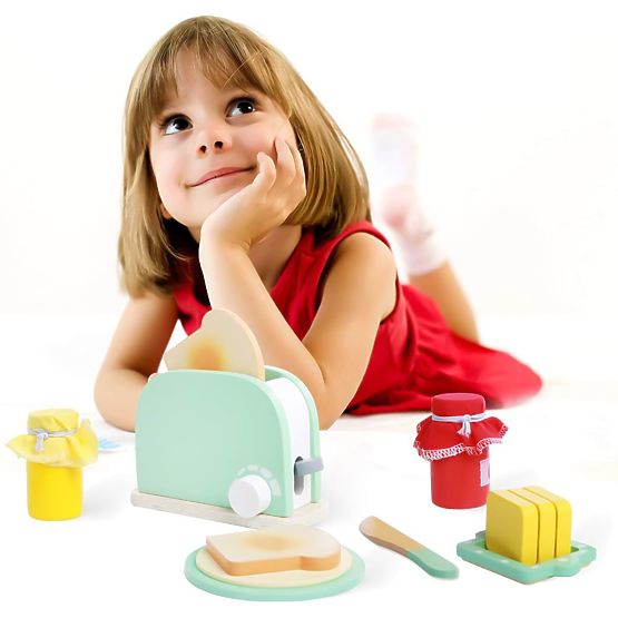 Fából készült kenyérpirító tartozékokkal