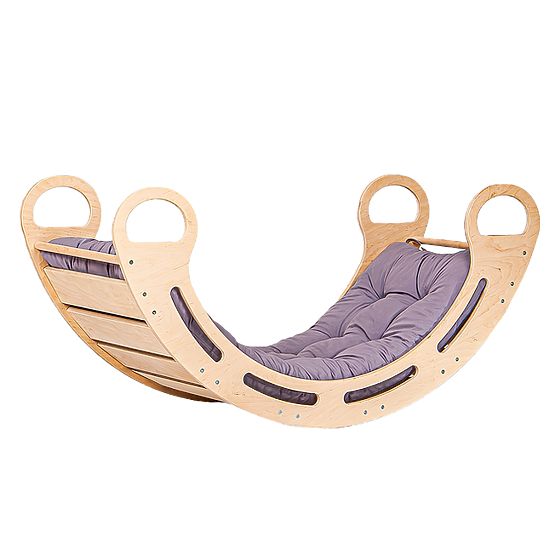 Fából készült Montessori hinta szürke párnával - 85 cm
