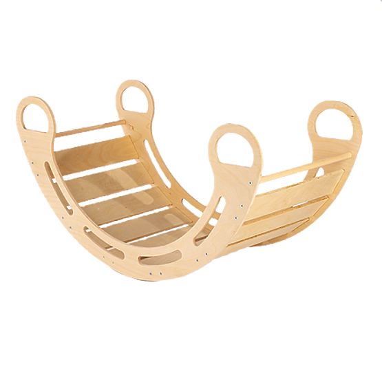 Fából készült Montessori hinta szürke párnával - 85 cm