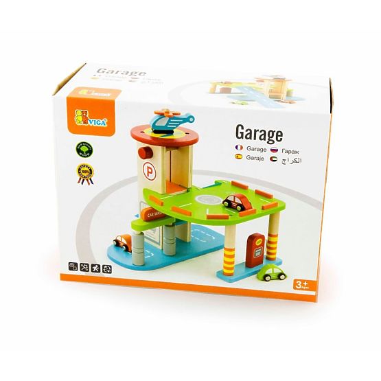 Fából készült parkoló - játékkészlet lifttel