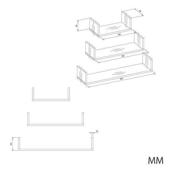 Fali függő polc MOBI 3P SONOMA TÖLGY