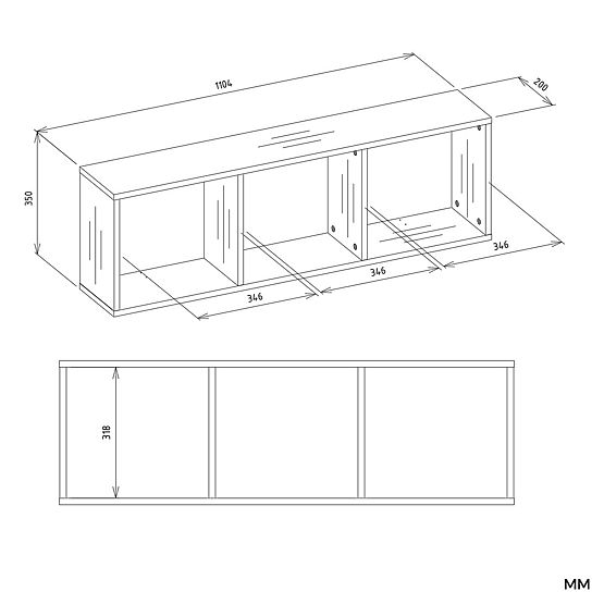 Fali polc COBI 1X3 - Modern fali polc 3 rekesz Matt Fehér