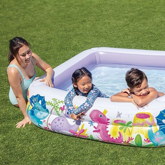 Felfújható gyermekmedence tetővel lila INTEX 57470-DINO