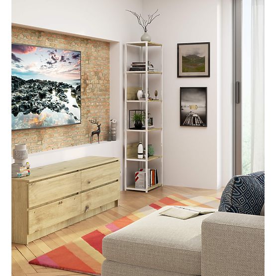 Fém loft polc 50 cm - fehér-tölgy artisan - 6 polc