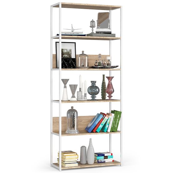Fém loft polc 80 cm - fehér-sonoma tölgy - 6 polc