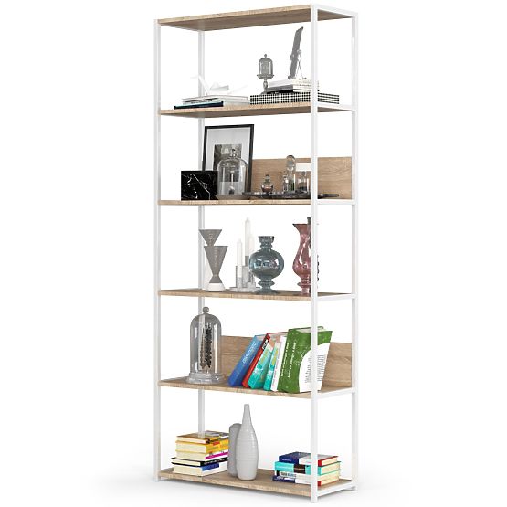 Fém loft polc 80 cm - fehér-sonoma tölgy - 6 polc