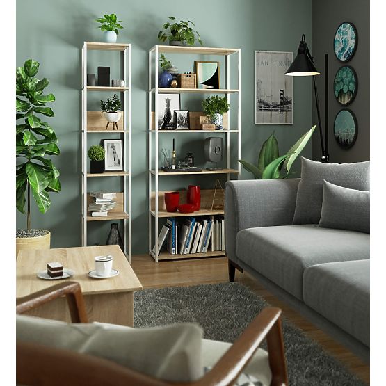 Fém loft polc 80 cm - fehér-sonoma tölgy - 6 polc