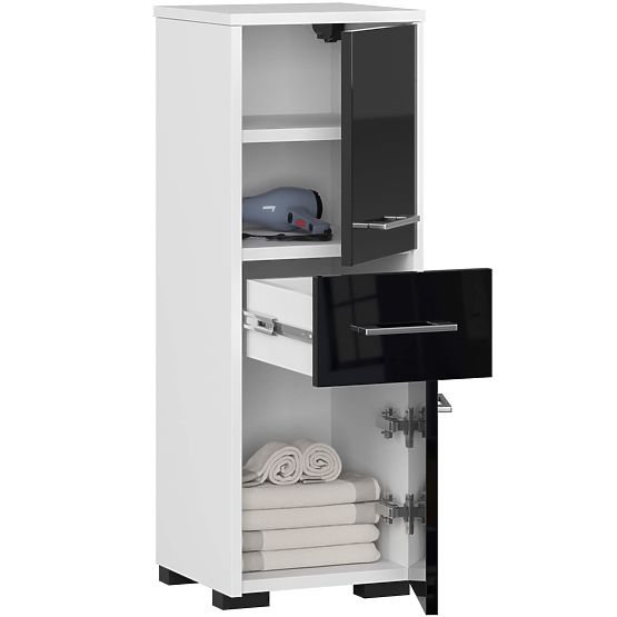 FIN FÜRDŐSZOBA SZEKRÉNY OSZLOP 30 2D 1SZ 85cm FEKETE FÉNYES