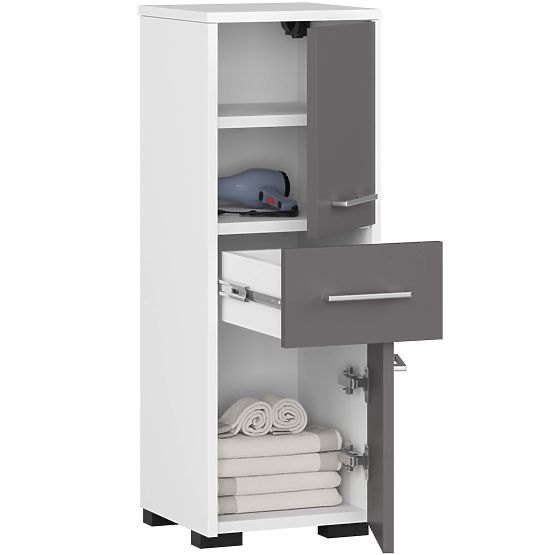 FIN FÜRDŐSZOBAI SZEKRÉNY OSZLOP 30 2D 1SZ 85cm PK FEHÉR / SZÜRKE