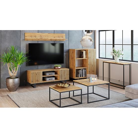 Fondi szekrény arany craft tölgy - fekete, lamella dekoráció