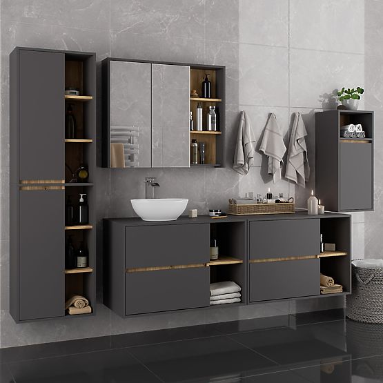 FÜGGŐ FÜRDŐSZOBAI SZEKRÉNY VAMI W35 1D 1W GRAFIT SZÜRKE / ARTISAN TÖLGY
