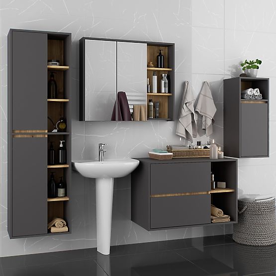 FÜGGŐ FÜRDŐSZOBAI SZEKRÉNY VAMI W35 1D 1W GRAFIT SZÜRKE / ARTISAN TÖLGY
