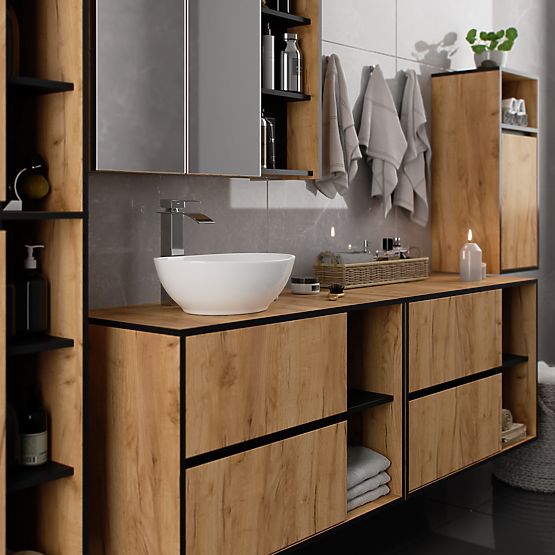 FÜGGŐ FÜRDŐSZOBAI SZEKRÉNY VAMI W35 1D 1W TÖLGY CRAFT / FEKETE
