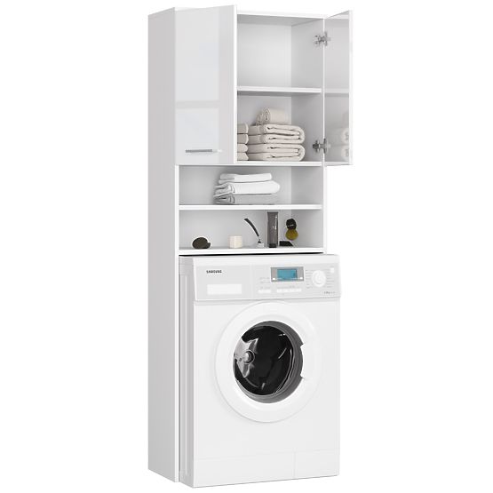 FÜRDŐSZOBA SZEKRÉNY FIN MOSÓGÉP FELETTI FEHÉR FÉNYES