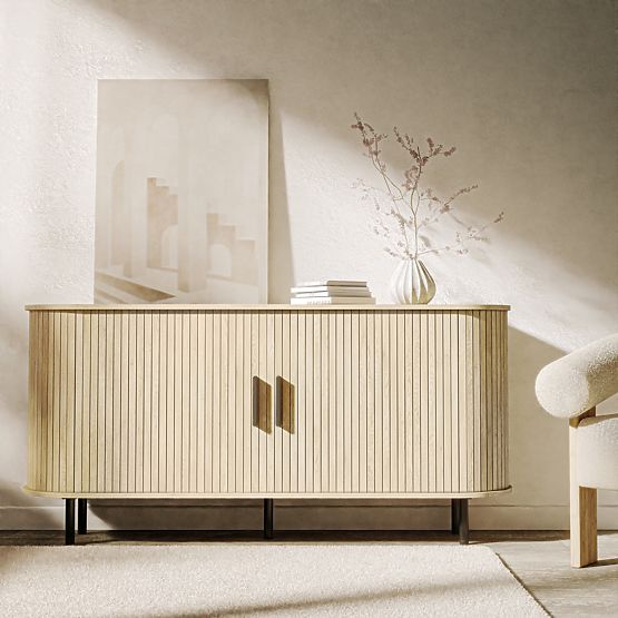 Gliss komód, lekerekített, lamellás, világos tölgy