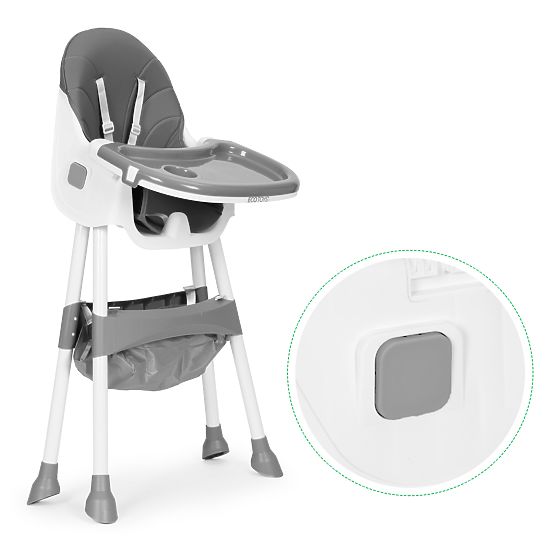 Gyerek etetőszék tálcával, kosárral, 5 pontos övekkel, szürke ECOTOYS