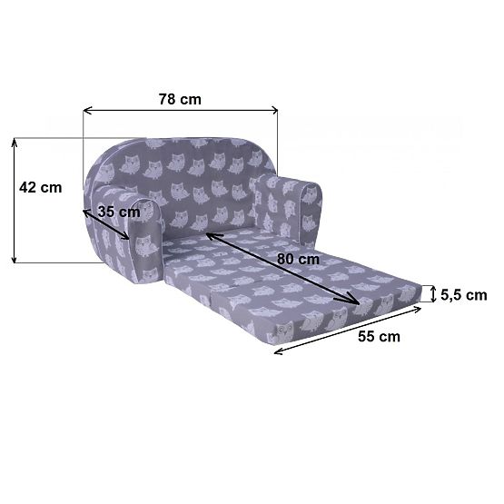 Gyerek kanapé Őzike és mackó - szürke