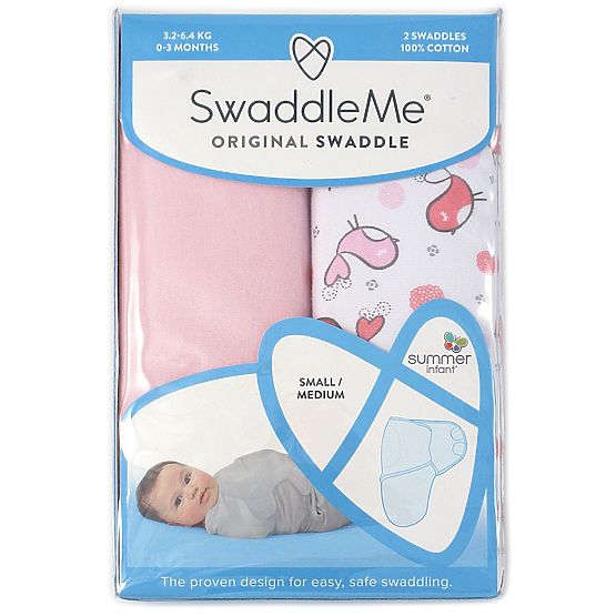 Gyerek pólya SwaddleMe S - rózsaszín / madárkák - 2db