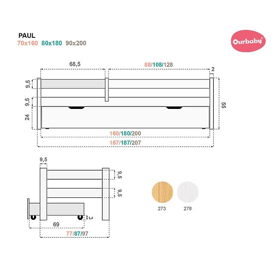 Paul gyerekágy leesésgátlóval - fehér