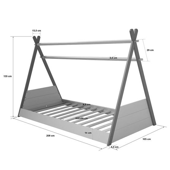 Gyerekágy Teepee - fehér-szürke