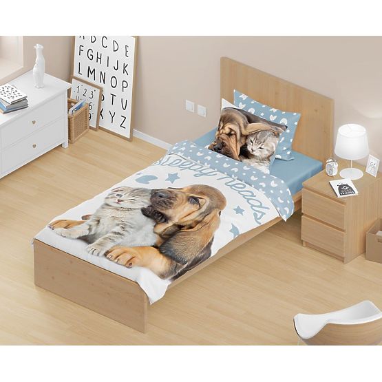Gyermek ágynemű 140x200 cm + 70x90 cm kiskutya és cica
