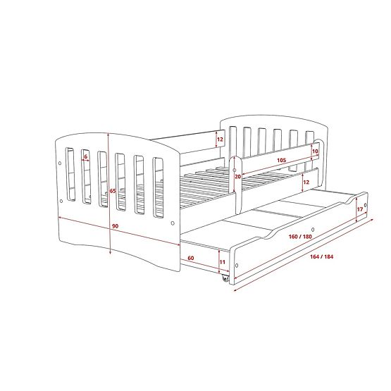 Gyermekek ágy Classic - bükkfából való lakberendezési tárgyak
